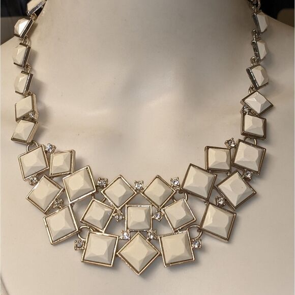 Vintage faceted squares & rhinestone statement necklace - Picture 3 of 5